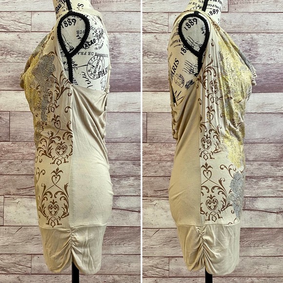 Baby Phat Tan/Gold/Studded 'Seductive Dream' Open Back Mini Halter Dress NWOT - Picture 2 of 12